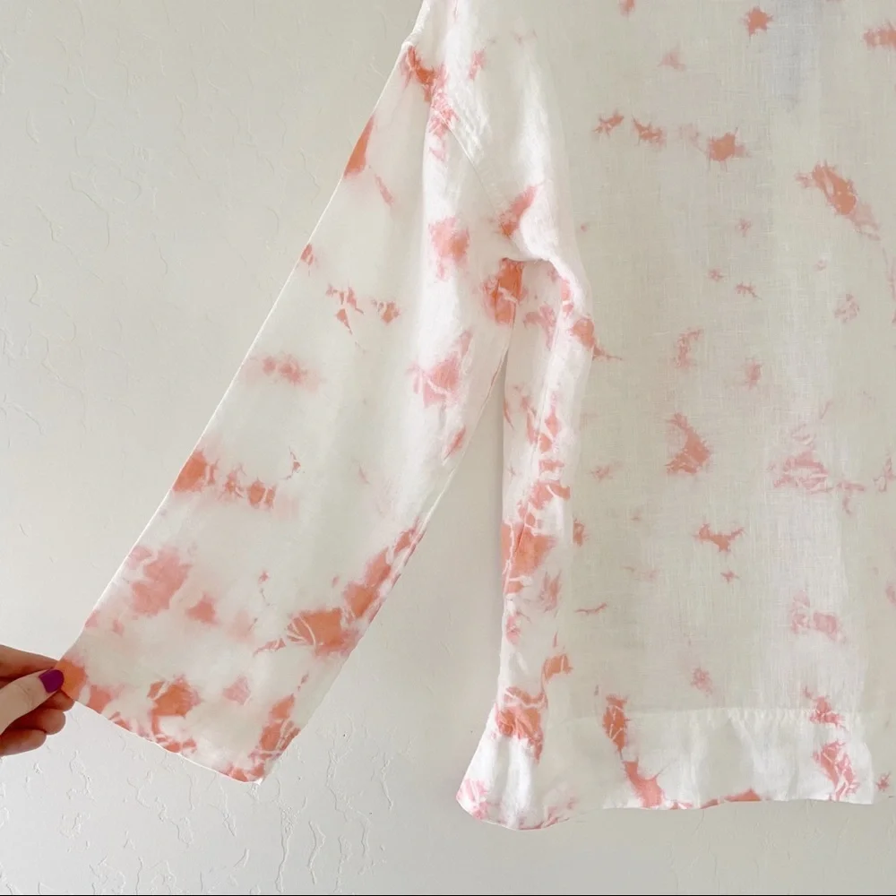 Rachel Zoe Tie Dye 100% Linen Top Pink - Picture 7 of 10
